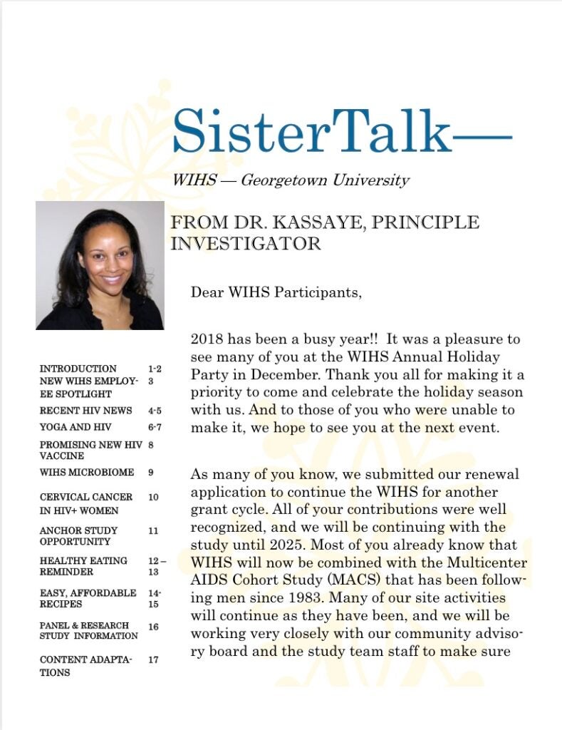 a photo of the cover of the MWCCS Winter 2019 newsletter entitled "SisterTalk"