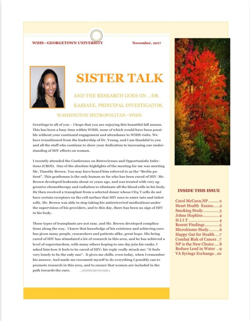 a photo of the cover of the MWCCS Fall 2017 newsletter entitled "SisterTalk"