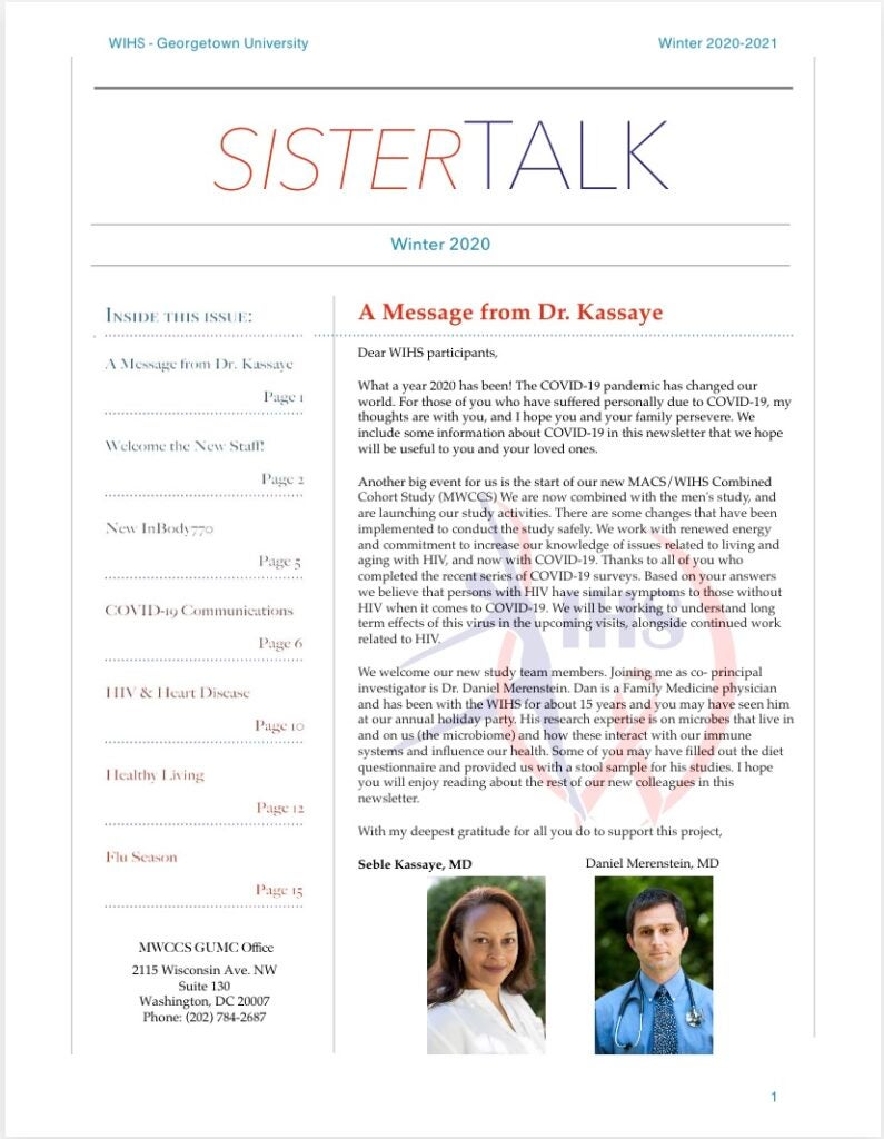 a photo of the cover of the MWCCS Winter 2020 newsletter entitled "SisterTalk"