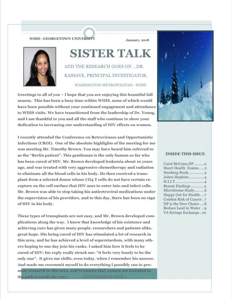 a photo of the cover of the MWCCS Winter 2018 newsletter entitled "SisterTalk"