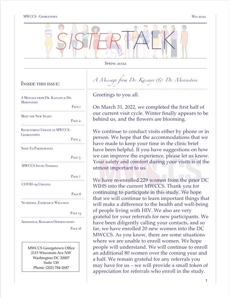 a photo of the cover of the MWCCS Spring 2022 newsletter entitled "SisterTalk"